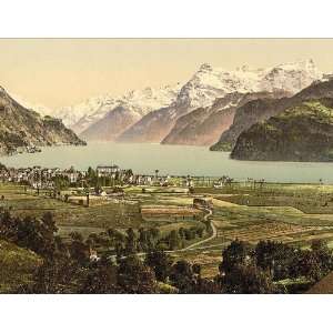 Vintage Travel Poster   Brunnen and the Alps Lake Lucerne Switzerland 