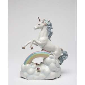 com White Unicorn With Blue Mane/Tail Above Rainbow And Clouds Music 