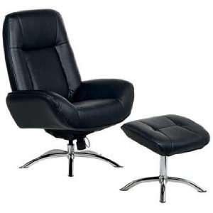   Black Leather Swivel Recliner and Ottoman