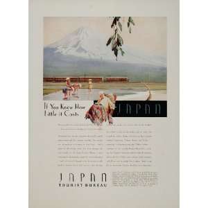 1933 Travel Ad Japan Tourist Bureau Rice Paddy Train   Original Print 