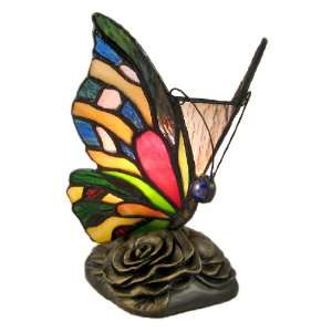  Multicolor Stained Glass Butterfly Accent Table Lamp