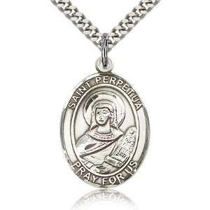    Sterling Silver 1in St Perpetua Medal & 24in Chain Jewelry