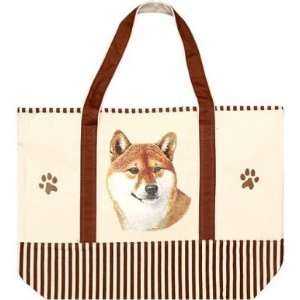  Shiba Inu Brown Striped Tote Bag 