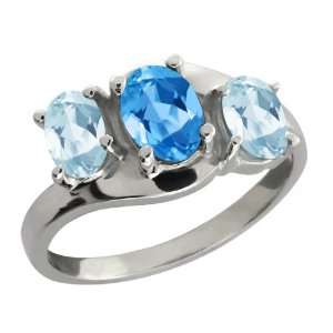   Genuine Oval Swiss Blue Topaz Gemstone Sterling Silver Ring Jewelry