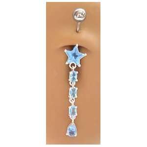  Lt Blue Star Dangle Belly Navel body jewelry piercing bar 