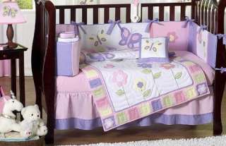 PINK PURPLE BUTTERFLY GIRL CRIB BABY INFANT BEDDING SET  