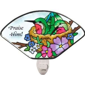  Hummingbird Nest   Praise Him   Hand Painted Stained Glass 