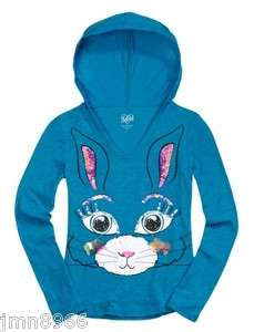   Sequin Bunny Rabbit Hoodie Graphic Tee Top 6 8 10 12 14 NEW  