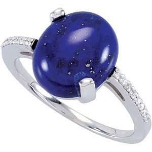 Amazing Oval Shaped Lapis & .08 ct tw Diamond Ring skillfully set in 