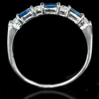 BLUE SAPPHIRE DIAMOND PLATINUM BAND VINTAGE WEDDING BAGUETTE CHANNEL 