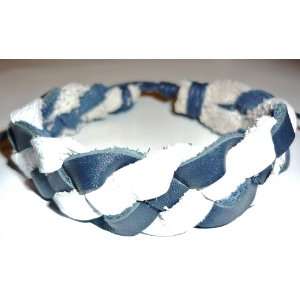   White and Navy Blue Braided Bracelet   Leather 