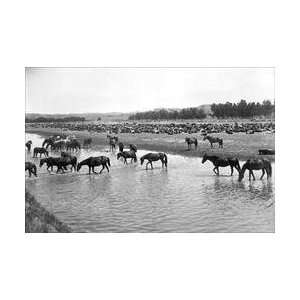   crossing the river at Round up Camp 20x30 poster