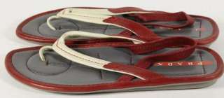 Prada Red Leather Thong Toed Elastic Slingback Rubber Sole Flip Flops 