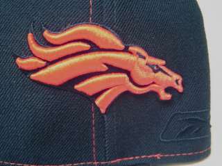 NFL Logo is embroidered on the back of cap in orange and navy.