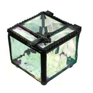 Decorative Small Cross Iridized Glass Keepsake/Storage/Jewelry Box 