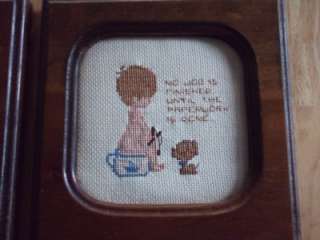 Vintage Country Bathroom Sayings Finished Cross Stitch  