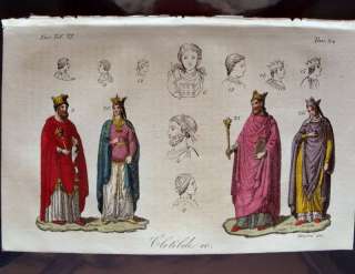 1829 ANTIQUE PRINT SAINT CLOTILDE CLOVIS I MEROVINGIAN  