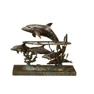  Bronze Verdi Finish Dolphin School Sculpture
