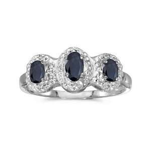   Gold Oval Sapphire And Diamond Three Stone Ring (Size 11) Jewelry