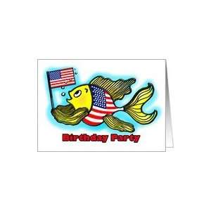  Birthday Party Invitation Patriotic American Flag Fish for kids 