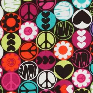   Miller Peace Buttons Cocoa Fabric Yardage Arts, Crafts & Sewing