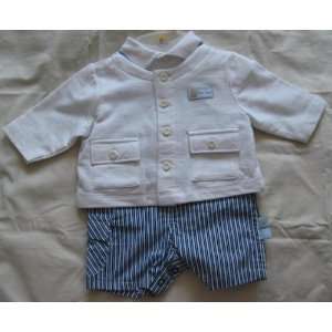  Baby Outfit, Boys 3  Piece Shortall Set (White Jacket 