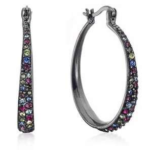 Black Rhodium Bonded Hoop Earrings with Multi Colored Cubic Zirconia