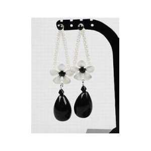  Black Glass Flower With Tear Drop Earrings Everything 