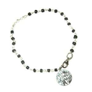 Kabbalah Black Glass Beads Bracelet with Shema Yisrael Circle Evil Eye 