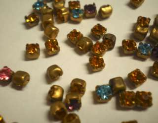 Lot of 300 Pcs Multi Colored Faceted Glass Jewels Brass  