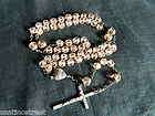 ANTIQUE LOURDES SILVER ROSARY WITH PINK CRYSTAL BEADS & HEART 