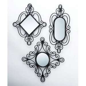 Set of 3 Assorted Wall Mounted Iron Framed Mirrors in Antique Black 