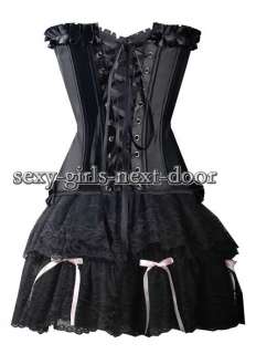 Chic Black CORSET & Lace Skirt BustierHOT Clubwear XL A119_black