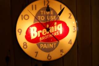   BROTHERS PAINT WORKING ADVERTISING CLOCK PAM CLOCK CO. GLASS FRONT