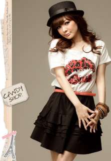 Korea Girl Faux 2 Pcs T shirt Tiered Ruffle Mini Dress  