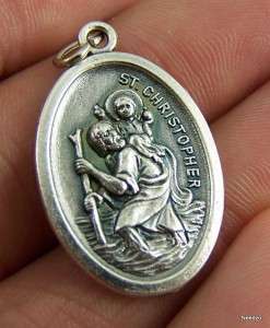 Silver Medal Pendant Saint St Christopher Travel Pray  