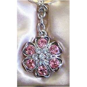 Swarovski Crystallized Pink Crystal Daisy Keychain with Silver Chain