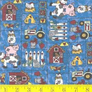  45 Wide Down on The Farm Blue Fabric By The Yard Arts 