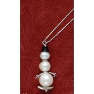 Silver Moon N50586 Sterling Silver 3 Pearl Snowman with Onyx Hat 18 in 