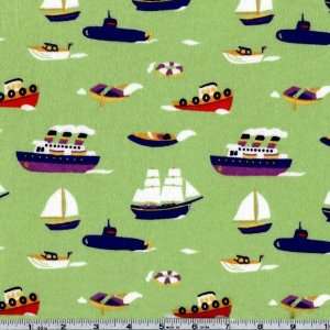  45 Wide Flannel Boats Lime Fabric By The Yard Arts 