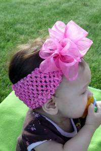 Boutique BIG Organza Hair Bow Headband BabyToddler HOT PINK  