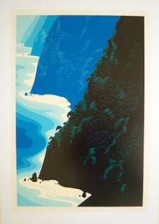 EYVIND EARLE Signed 1976 Color Serigraph Blue Big Sur  