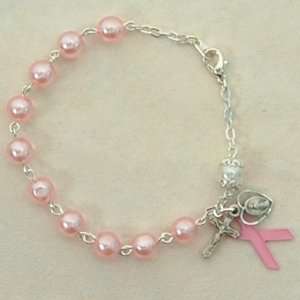   Silver Pink Cancer Bracelet Religious Catholic Charms Pendant Jewelry
