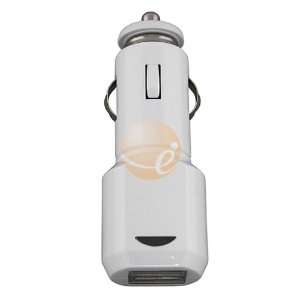 White USB Car Charger Adapter w/ LED Light for Apple iPad 