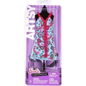  Mattel Barbie Artsy Blue Floral with Red Verticle Trim 