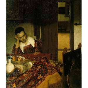   Jan Vermeer   32 x 38 inches   Girl asleep at a tab