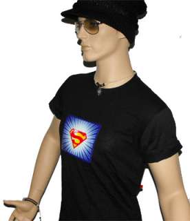 Sound activated SUPERMAN LED EL t shirt light up Black  