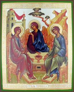 Holy Trinity Icon Gold Silver Foil Russian Wood 6 1/4  