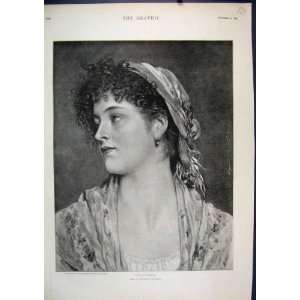  1893 Portrait Angiolina Curly Hair Beautiful Old Print 