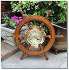Ships wooden Wheel w BRASS clock teak decor 24 solid 